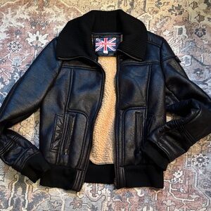 Miss London Black Bomber Jacket with Shearling Lining